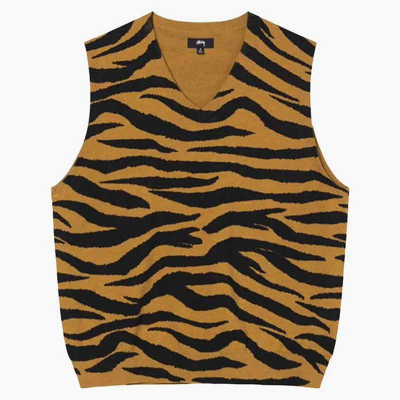 Stussy Tiger Printed Sweater Vest Mustard