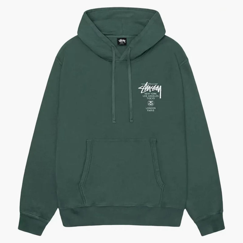 Stussy World Tour Pigment obarvená mikina lesa