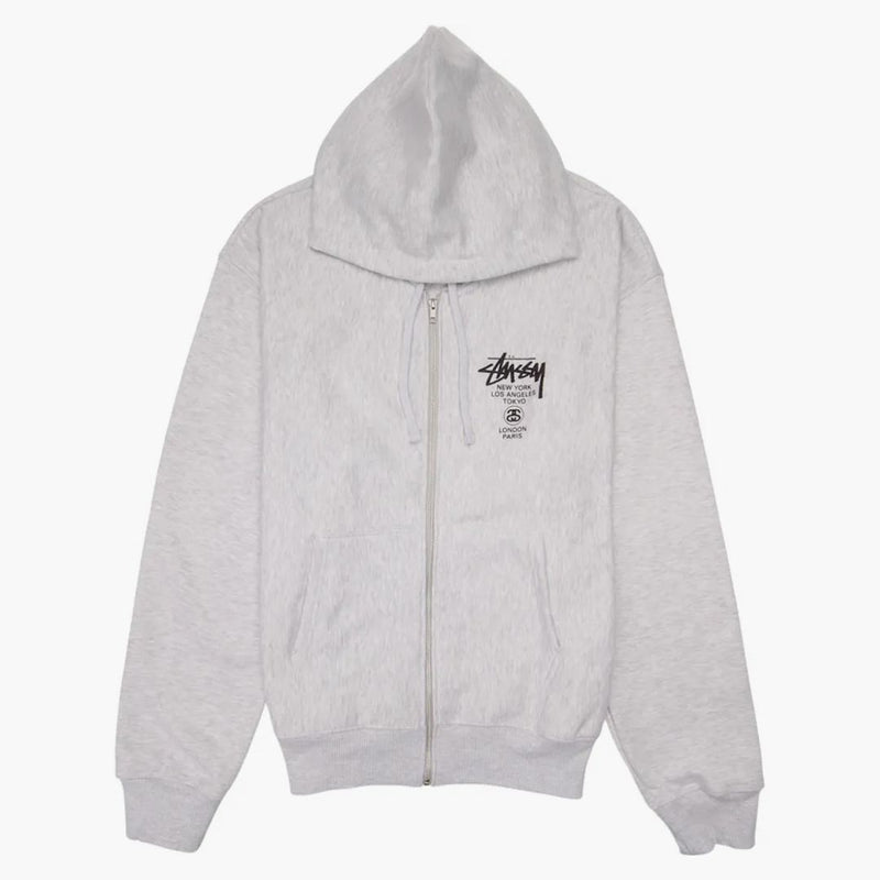 Stussy World Tour Zip Hoodie Ash Heather (FW22)