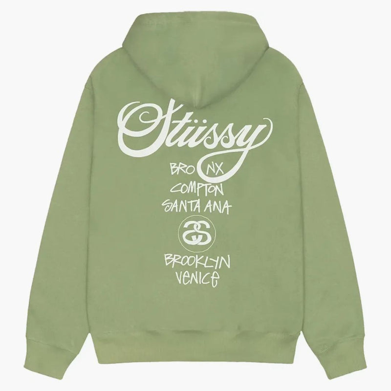 Stussy World Tour Zip Hoodie Moss