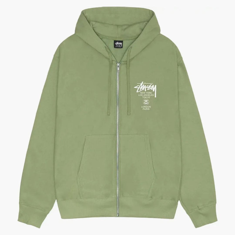 Stussy World Tour Zip Hoodie Moss