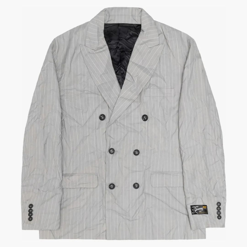 Stussy Wrinkled Stripe Double-breasted Blazer Grey