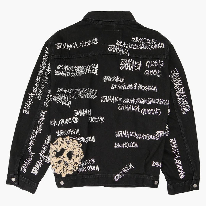 Stussy x lacrime in denim x la nostra eredità ttl giacca di jeans nera