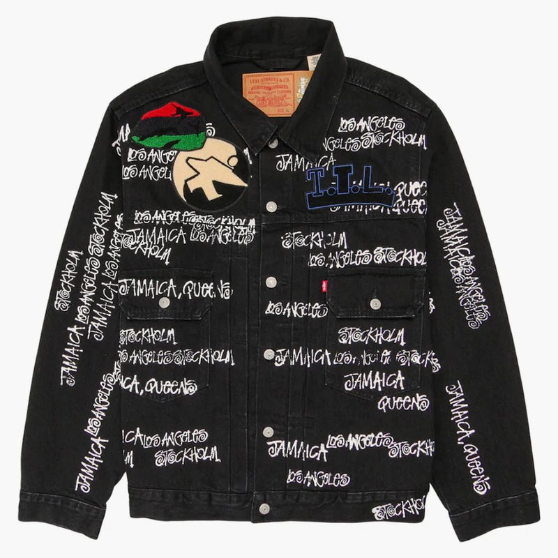 Stussy x lacrime in denim x la nostra eredità ttl giacca di jeans nera