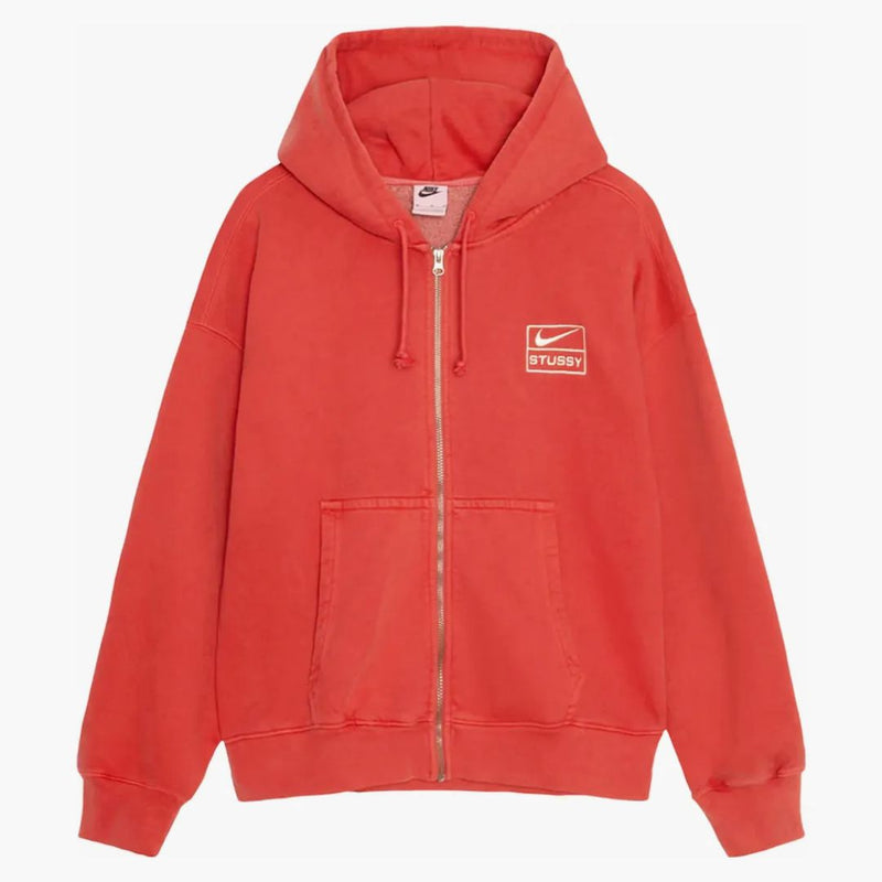 STUSSY X NIKE Pigment barwił z kapturem z bluzą z suwakiem (Asia Size) Habanero Red