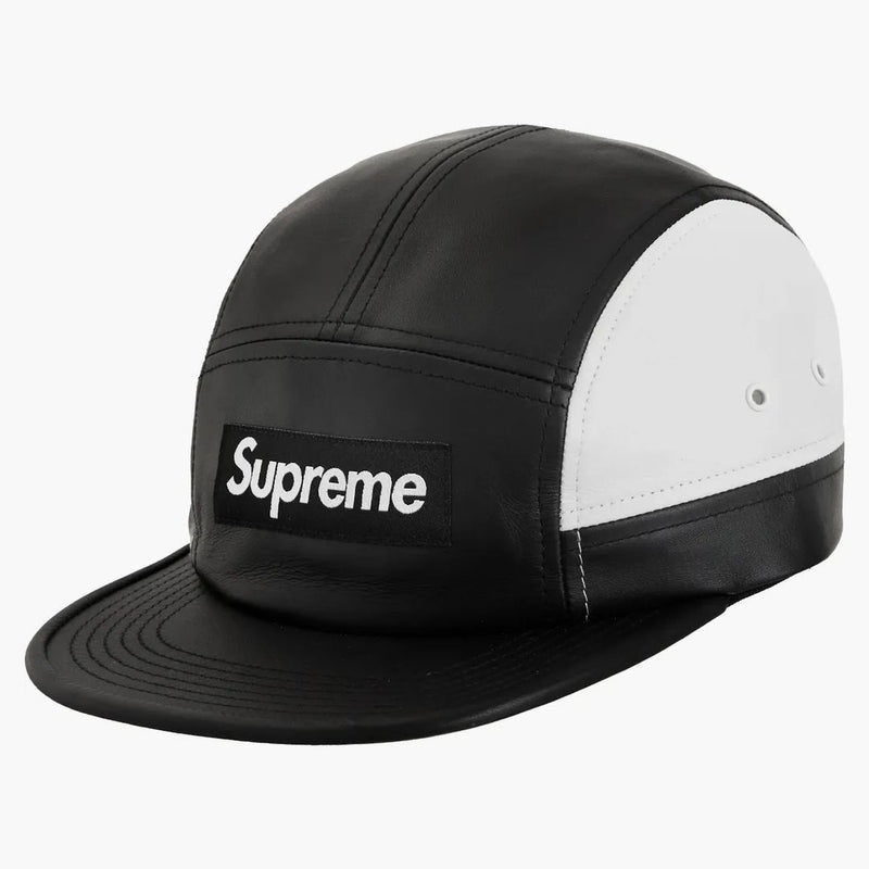 Nejvyšší 2-tone kožený táborový čepice černá