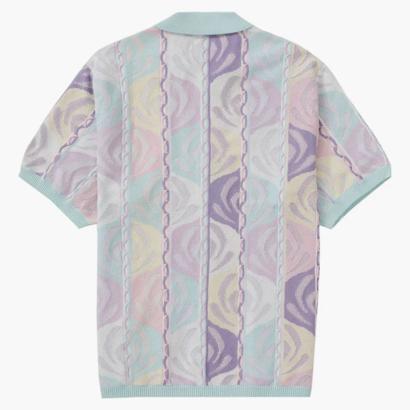 Supreme Abstract Textured Zip Up Polo Pale Blue
