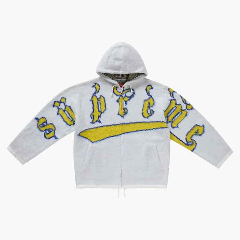 Supreme Accent Brushed Zip Up Hooded Sweater White
