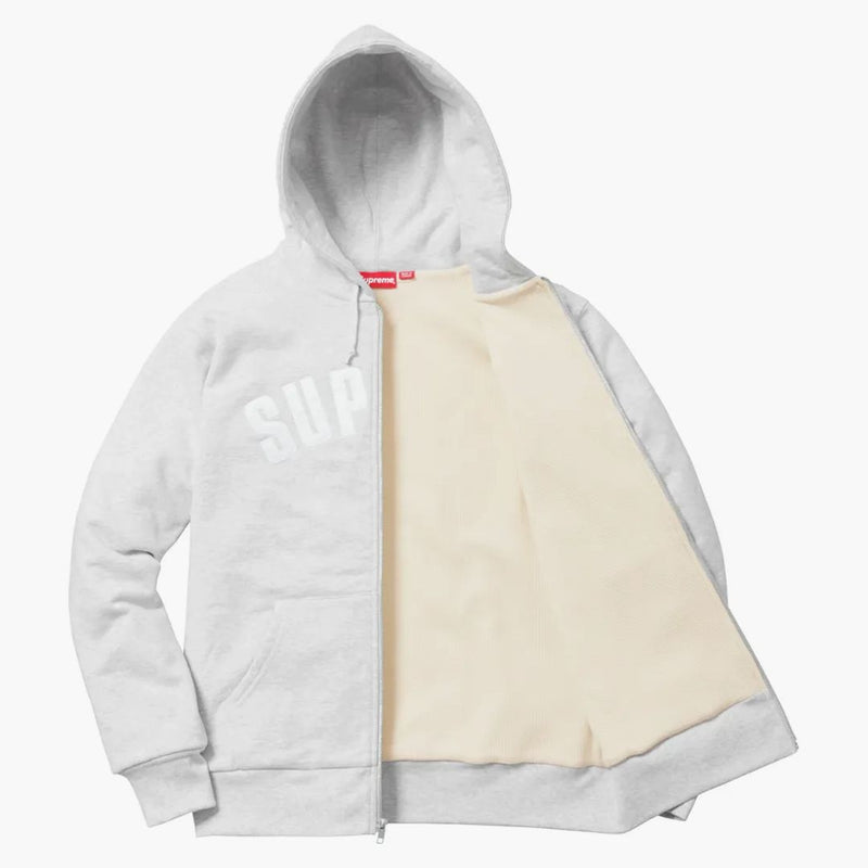 Supreme Arc Logo Thermal Zip Up Sweatshirt Ash Grey