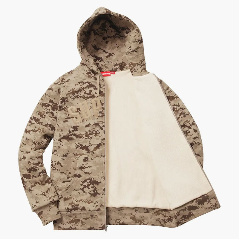 Supreme Arc Logo Thermal Zip Up Sweatshirt Tan Digi Camo