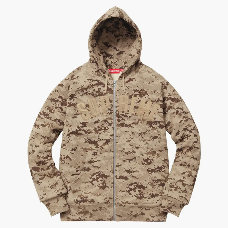 Supreme Arc Logo Thermal Zip Up Sweatshirt Tan Digi Camo