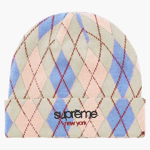 Supreme Argyle Cashmere Beanie biała