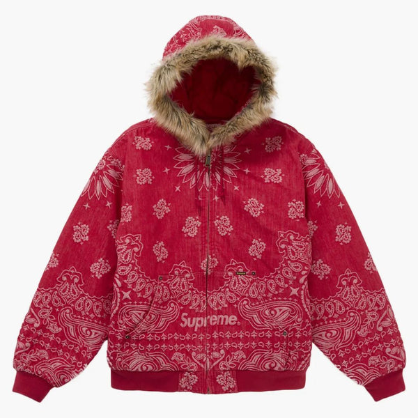 Supreme Bandana Jacquard denim huva arbetsjacka röd