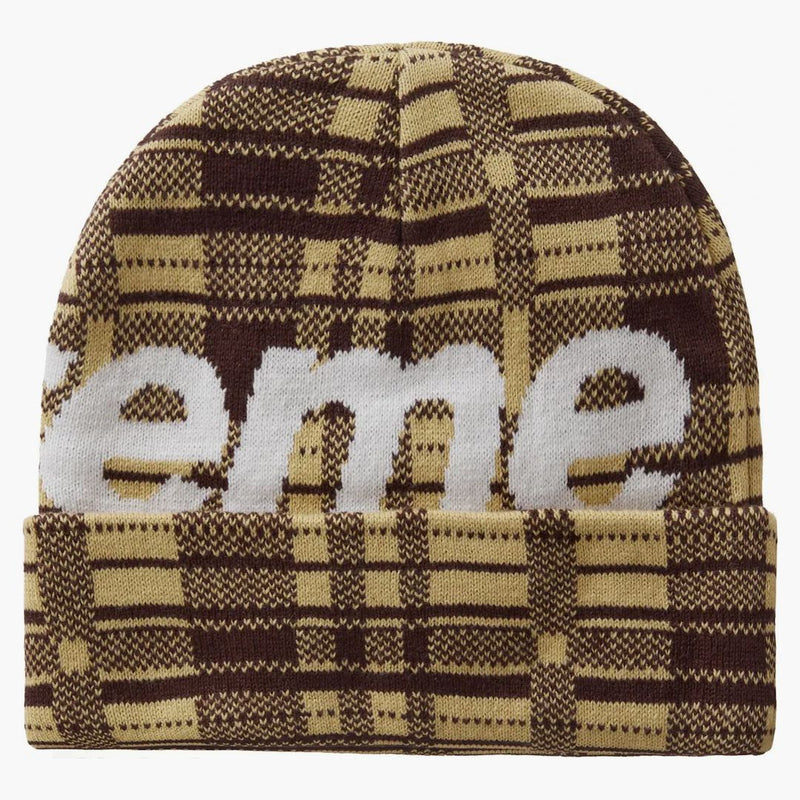 Supreme Big Logo Beanie Beanie (fw23) Tan Plaid