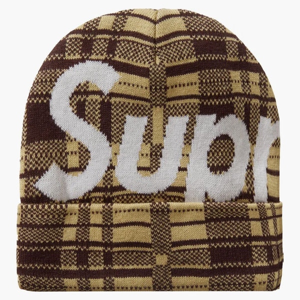 Supreme Big Logo Beanie Beanie (fw23) Tan Plaid