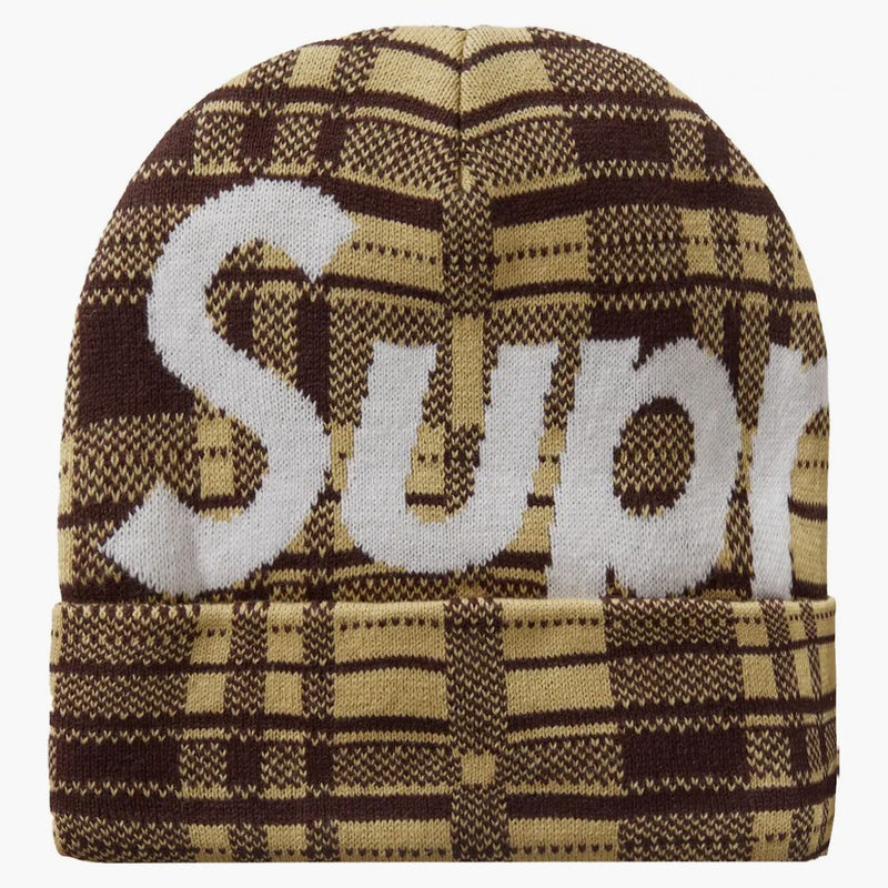 Supreme Big Logo Beanie Beanie (fw23) Tan Plaid