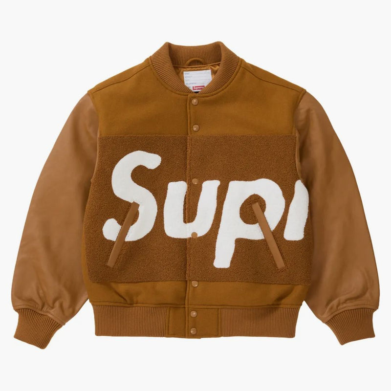 Nejvyšší velké logo Chenille Varsity bunda hořčice