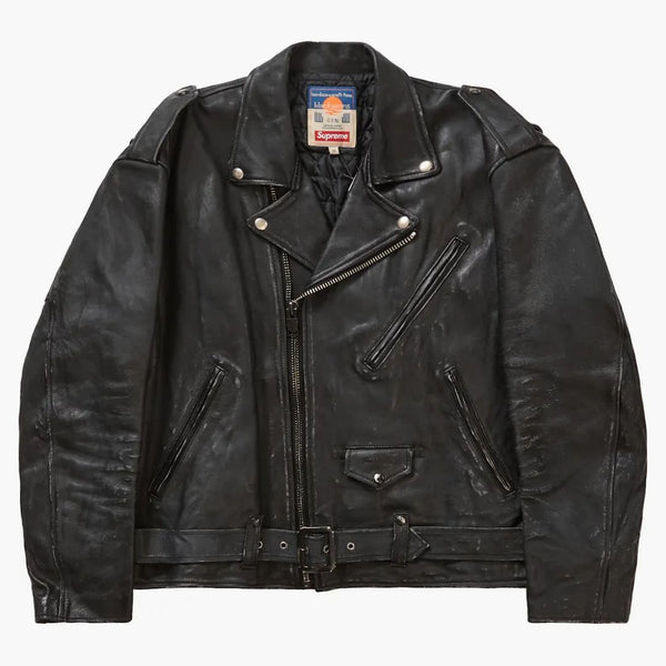 Supreme Blackmeans Painted Leather Motorcycle Jacket Black