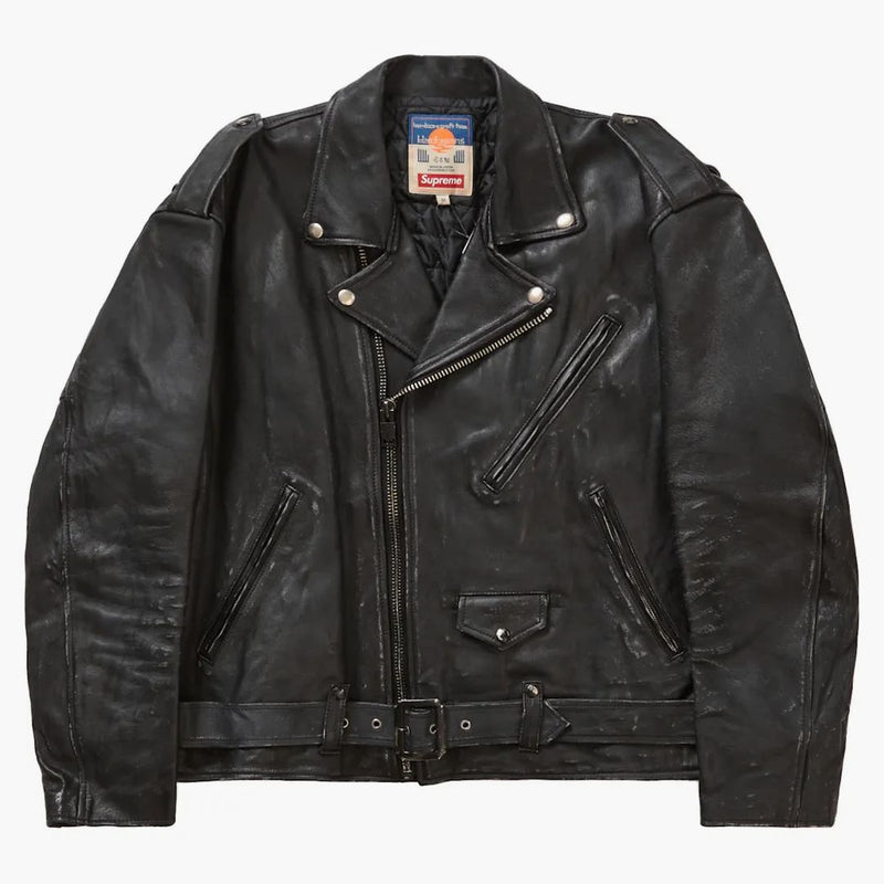 Supreme Blackmeans Painted Leather Motorcycle Jacket Black