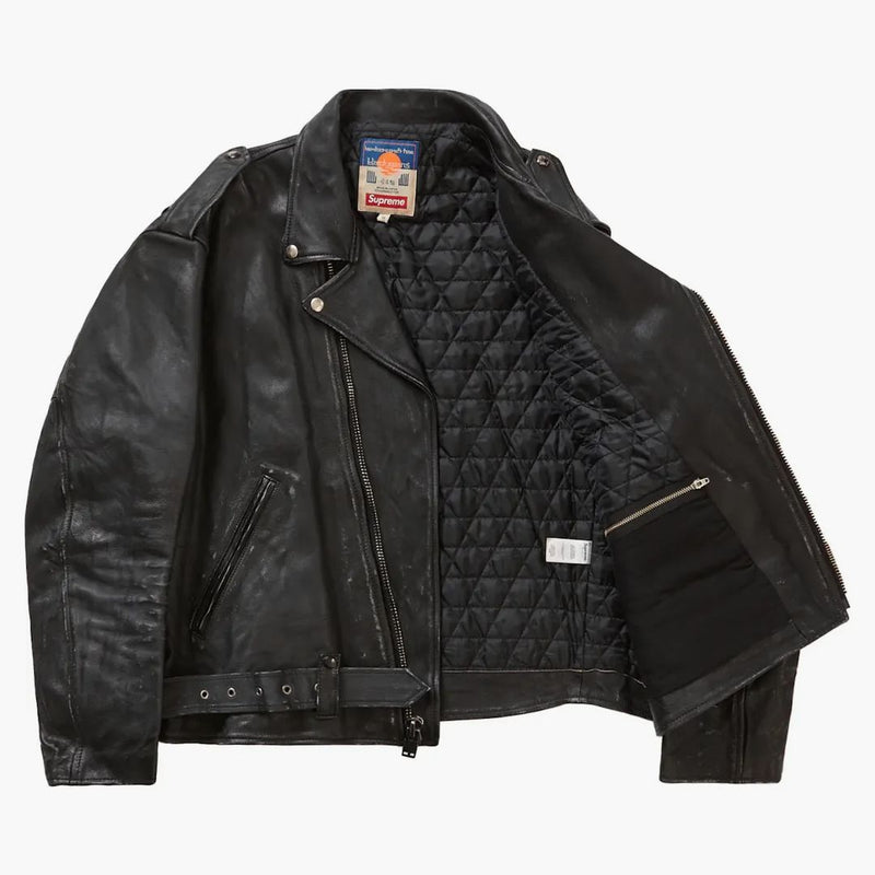 Supreme Blackmeans Painted Leather Motorcycle Jacket Black