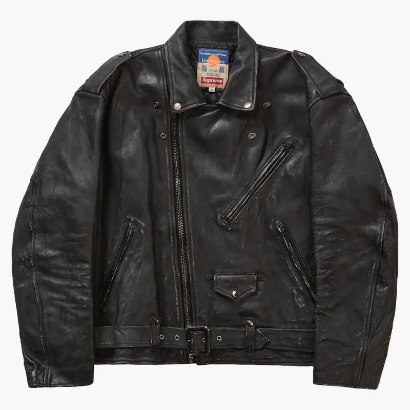 Supreme Blackmeans Painted Leather Motorcycle Jacket Black