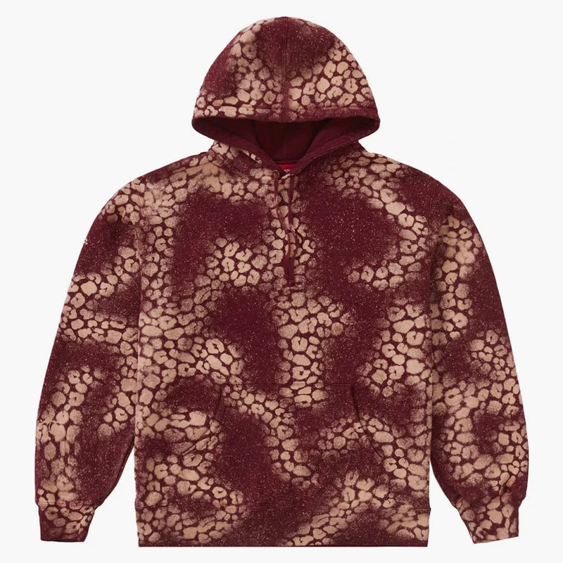 Supreme Bleached Leopard Hooded Sweatshirt Cardinal