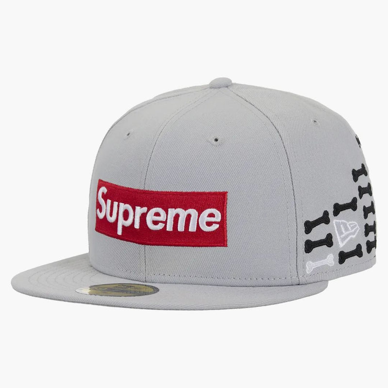 Supreme Bones Box Logo New Era 59fifty Fitted Hat Grey