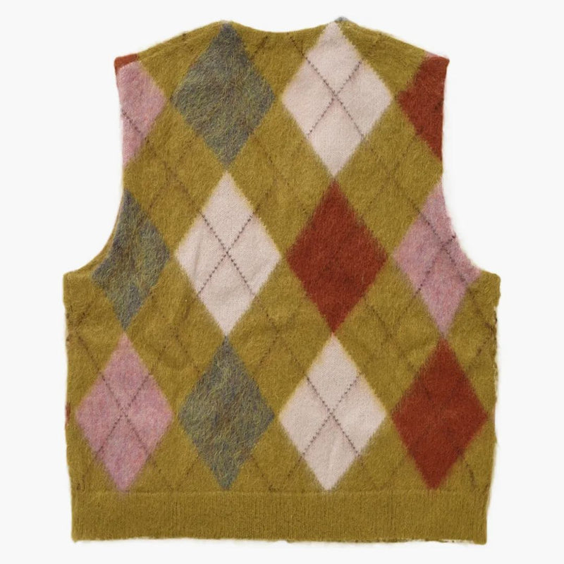 Nejvyšší kartáčoval Argyle Zip Up Vest Olive