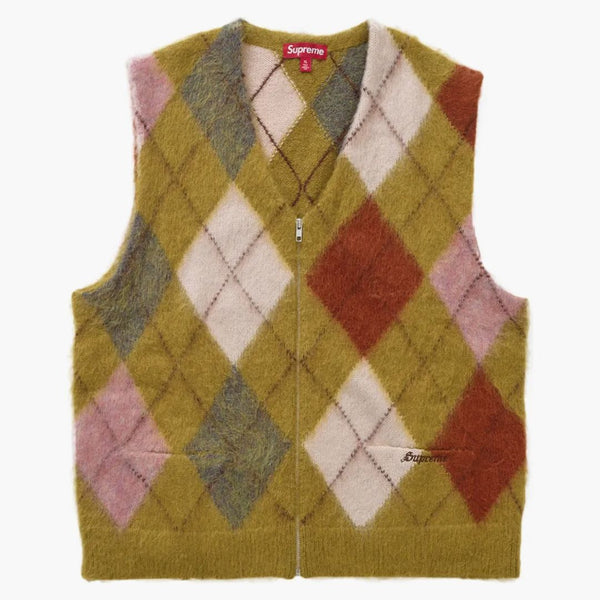 Nejvyšší kartáčoval Argyle Zip Up Vest Olive