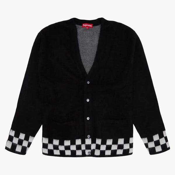 Högsta borstade checkerboard cardigan svart