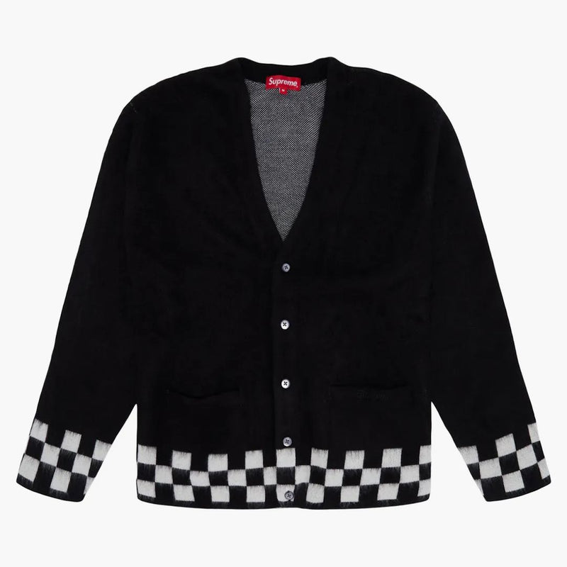 Högsta borstade checkerboard cardigan svart