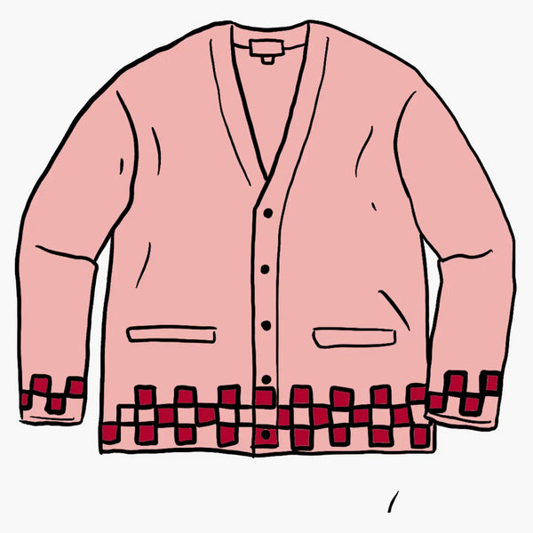 Högsta borstade checkerboard cardigan rosa