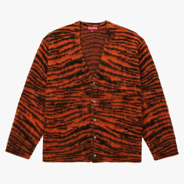 Högsta borstade mohair cardigan tiger stripe