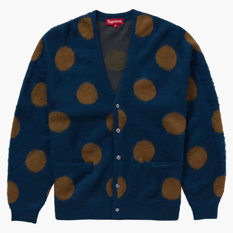 Högsta borstade polka dot cardigan marin