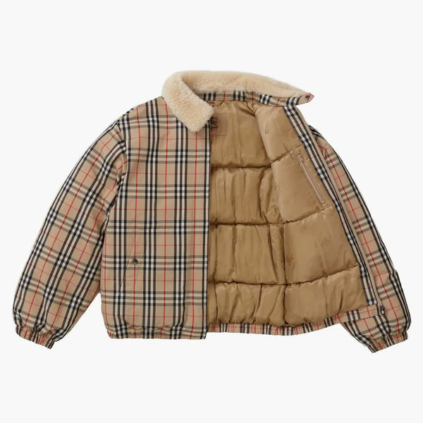 Supreme Burberry Shearling Collar Down Puffer Jacket Beige