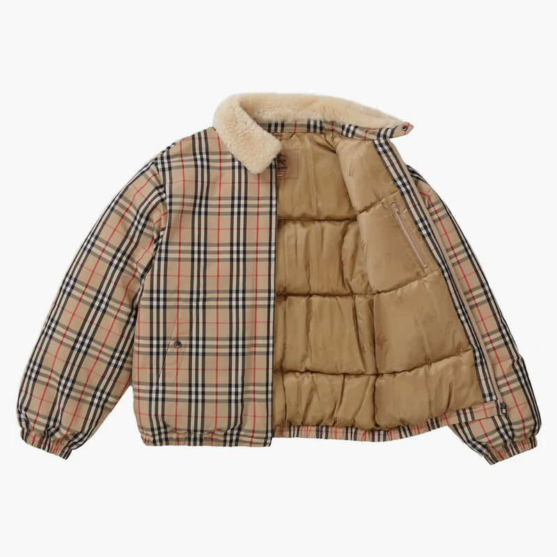 Supreme Burberry Shearling Collar Down Puffer Jacket Beige