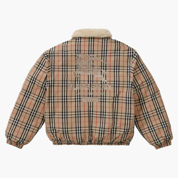 Supreme Burberry Shearling Collar Down Puffer Jacket Beige
