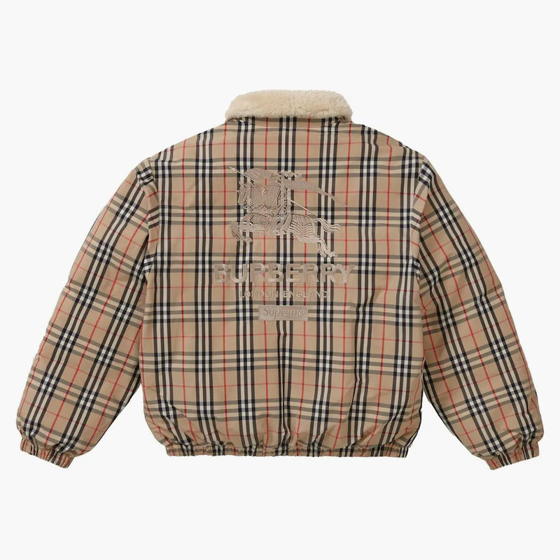 Supreme Burberry Shearling Collar Down Puffer Jacket Beige