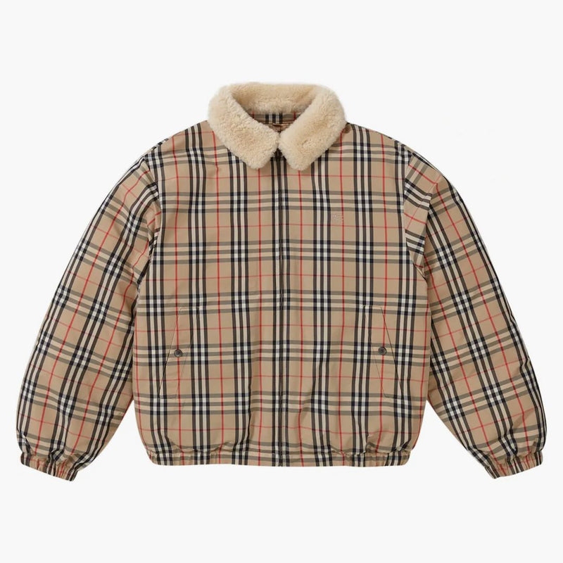 Supreme Burberry Shearling Collar Down Puffer Jacket Beige