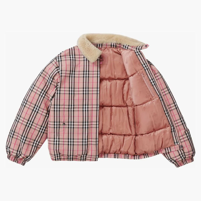 Supreme Burberry Shearling Collar Down Puffer Jacket Pink