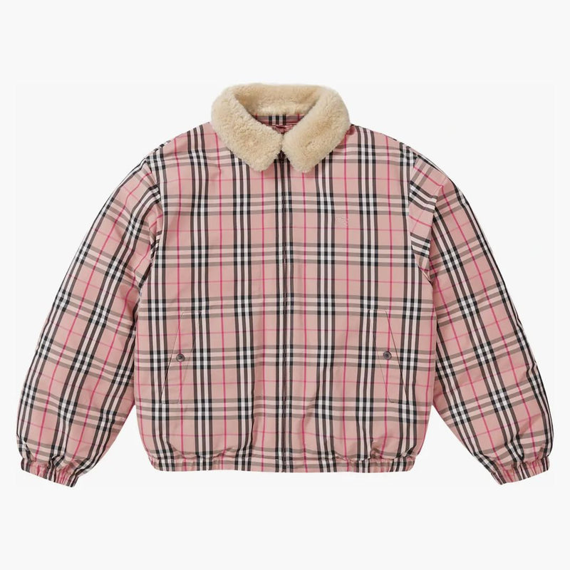Supreme Burberry Shearling Collar Down Puffer Jacket Pink