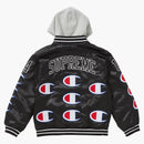 Supreme Champion Hooded Satin Varsity Jacket Black
