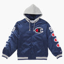 Nejvyšší šampion kapuce satén varsity bunda námořnictvo