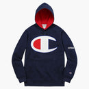 Supreme Champion Satin Logo Hoodie Navy