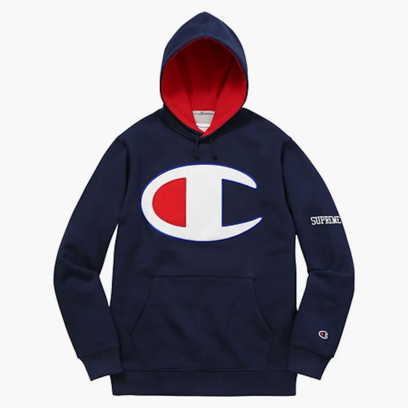 Supreme Champion Satin Logo Hoodie Navy