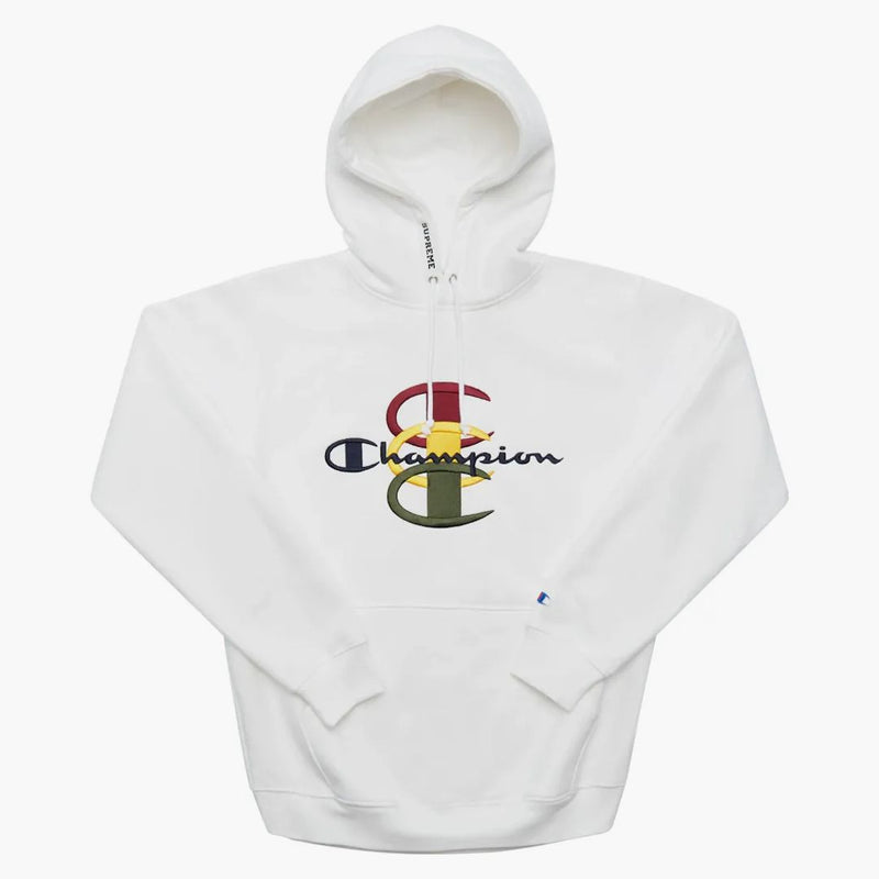Campeón supremo apilado C sudadera con capucha blanca