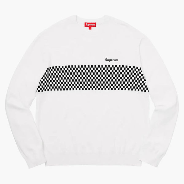 Supreme Checked Panel Crewneck Sweater White