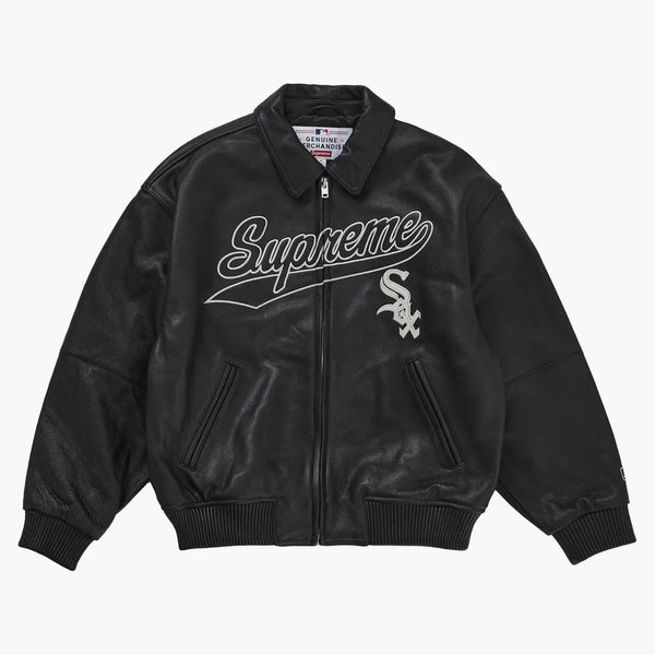 Supreme Chicago White Sox Leather Varsity Jacket Black