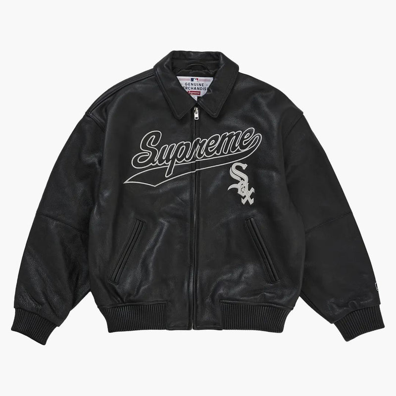 Supreme Chicago White Sox Leather Varsity Jacket Black