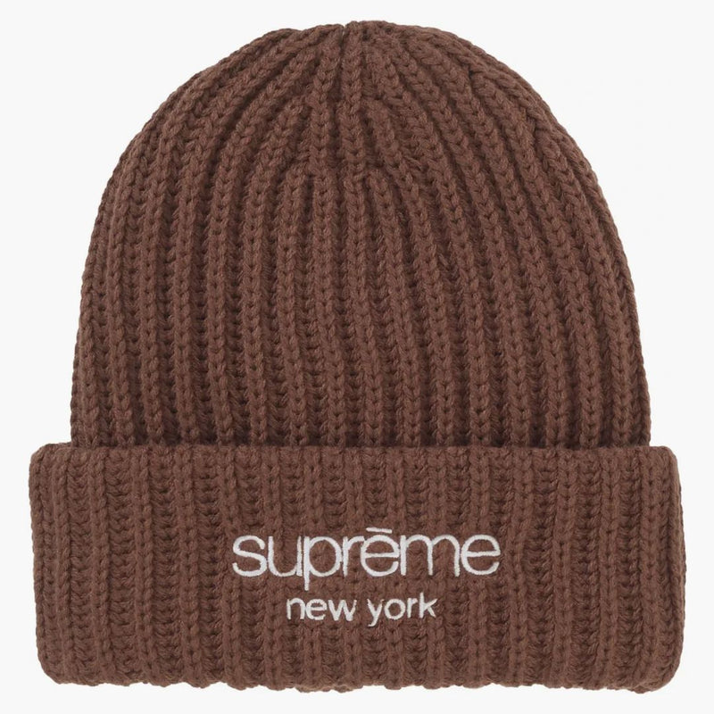 Supreme Chunky Rib Classic Logo Beanie Brown
